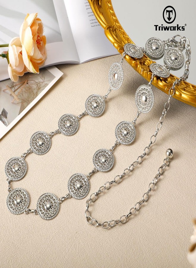 TRIWORKS Metal Concho Belt for Women Western Cowgirl Waist Chain Belts for Dresses Jeans Country Concert Outfit Belt - Image 2